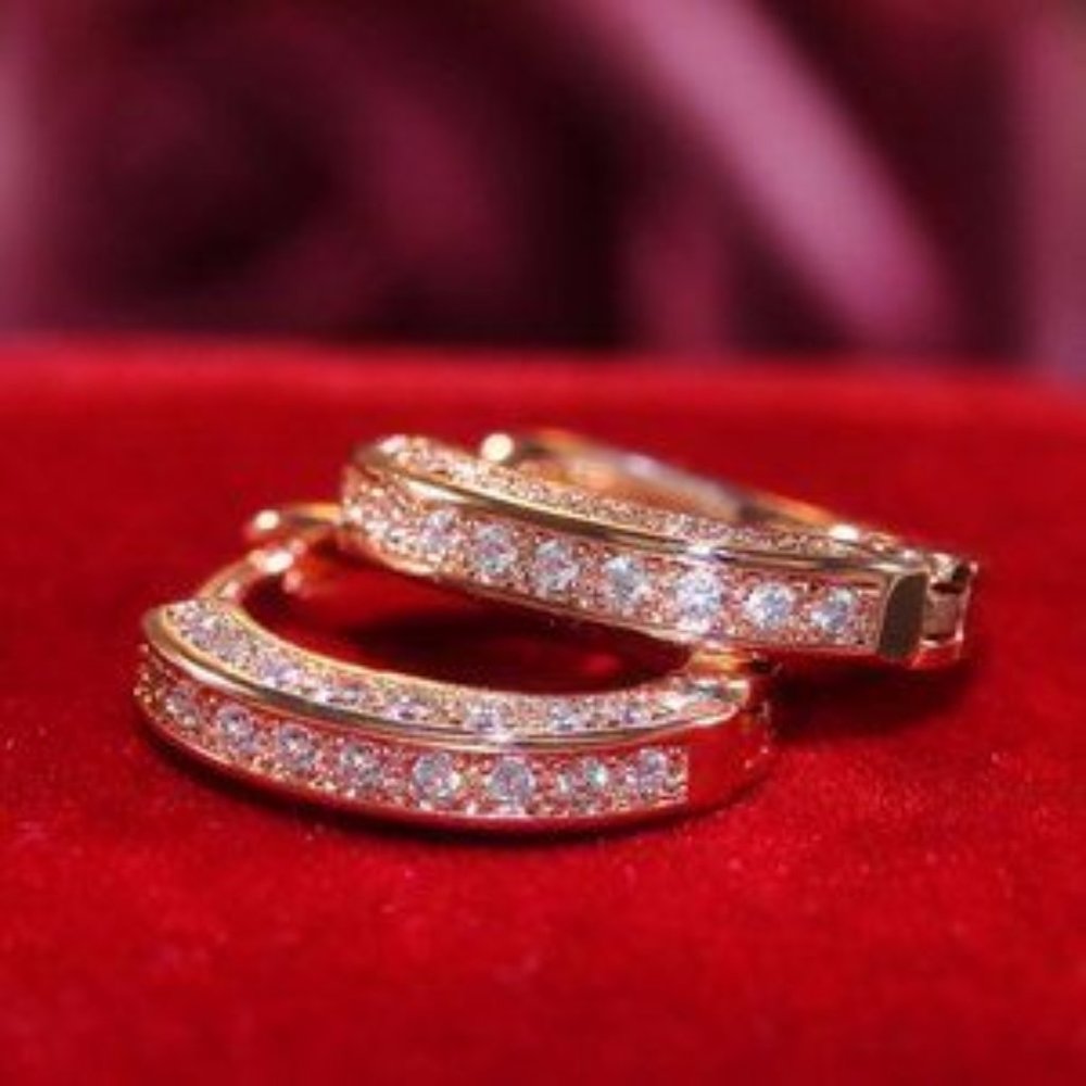 New Rose Gold Plated Oval Diamond Earrings - Picture 3 of 4